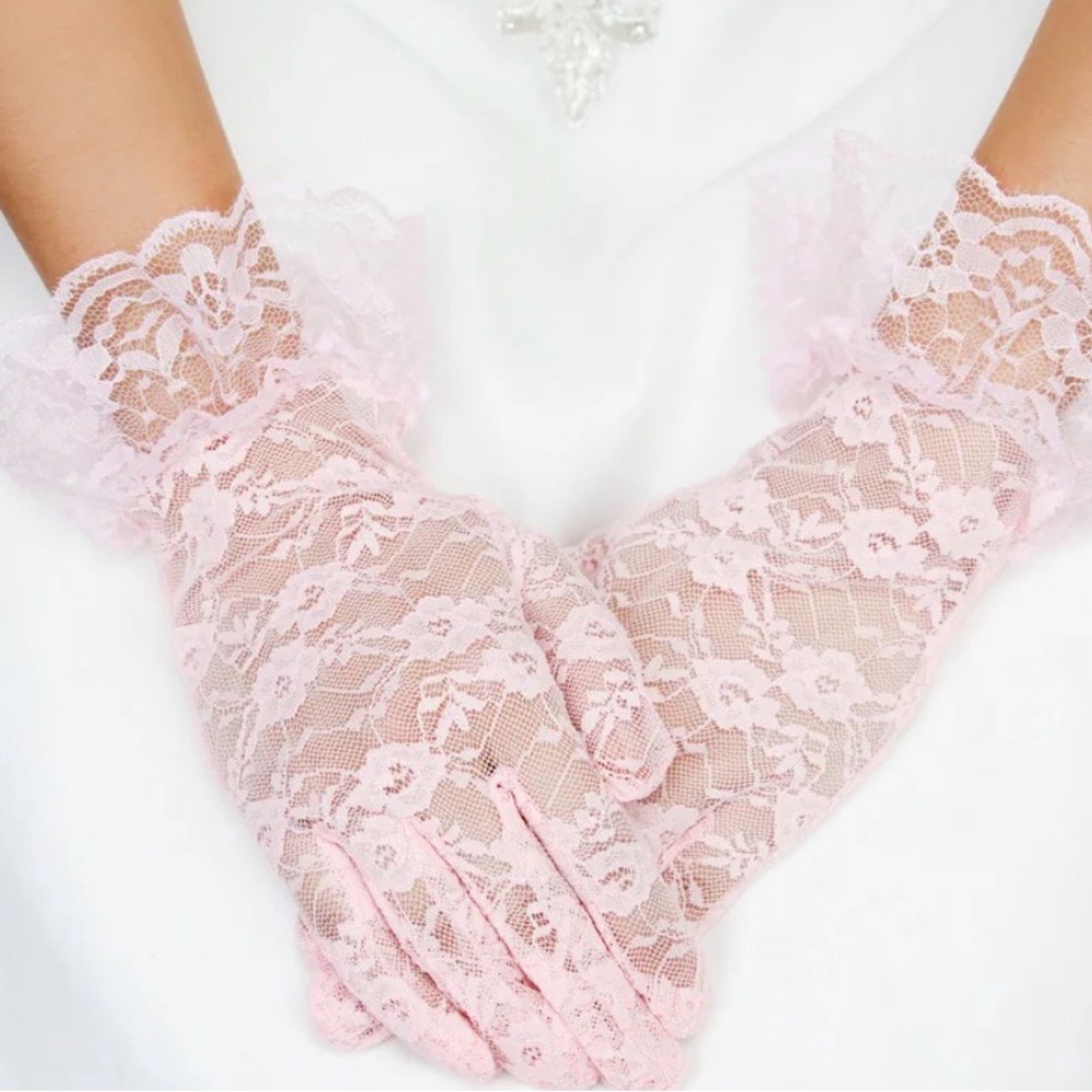 VINTAGE STYLE LACE WRIST GLOVES IN PINK - OS